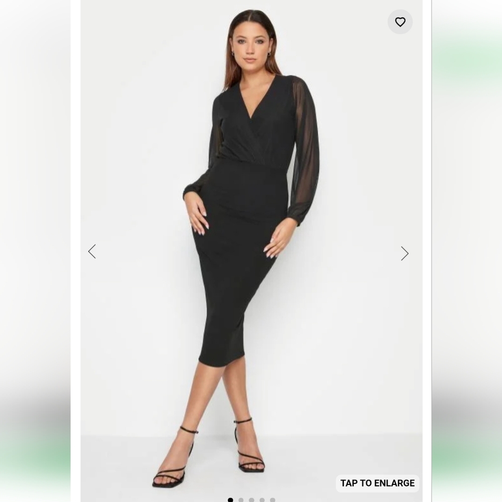 Long Tall Sally black Midi Length Bodycon Cross Front, Long Sleeve Dress US 12